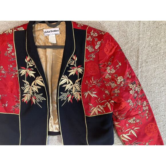*RARE* VTG ZOLA KELLER Womens Sz‎ 6 Bolero Jacket Embroidered Floral Red Gold - Picture 4 of 10